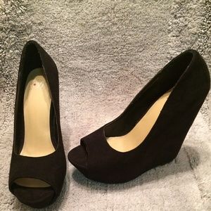 Black (faux suede) Wedge Pump Size 9